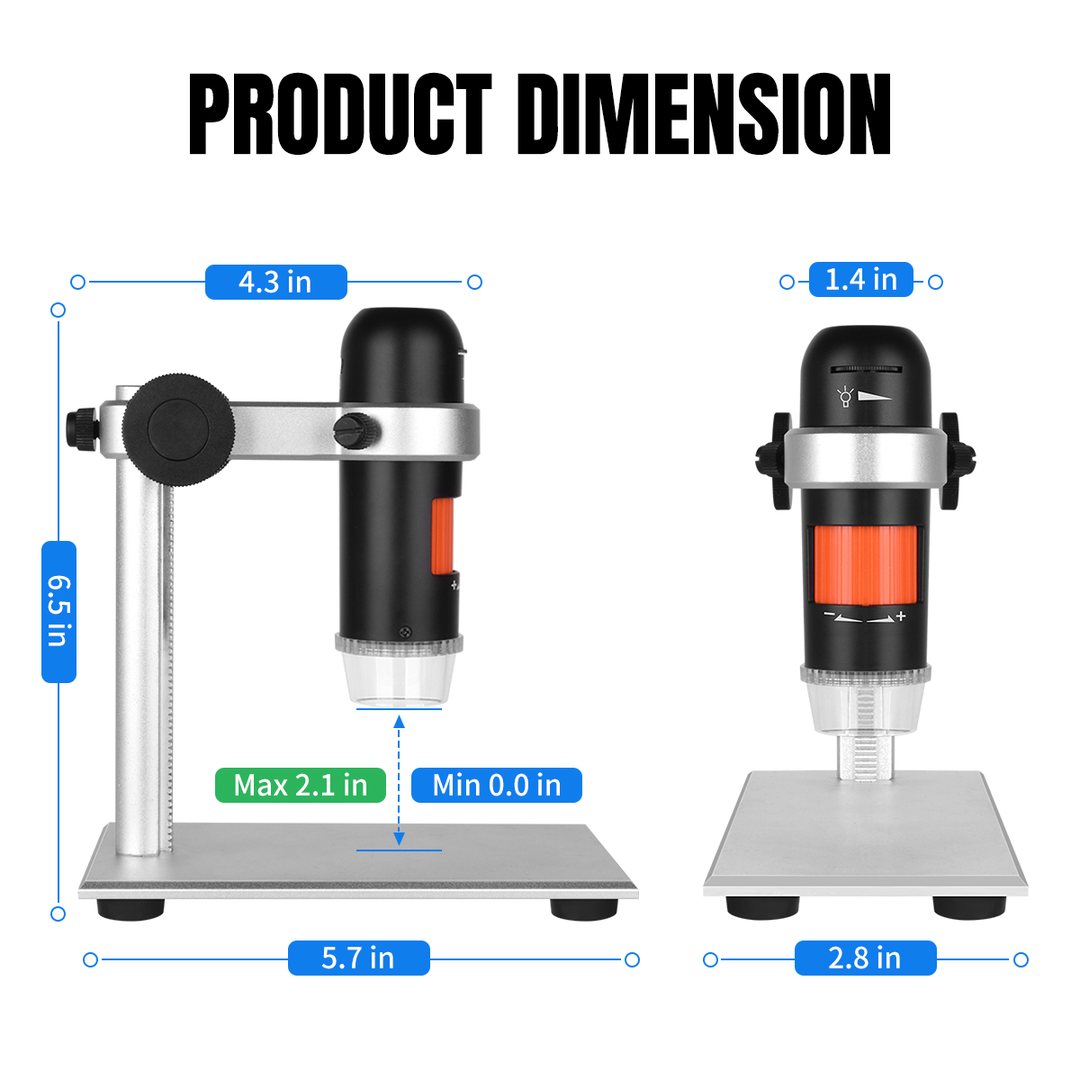 Aluminium stand dimensions — 5.7 in base, 6.5 in height, 4.3 in arm