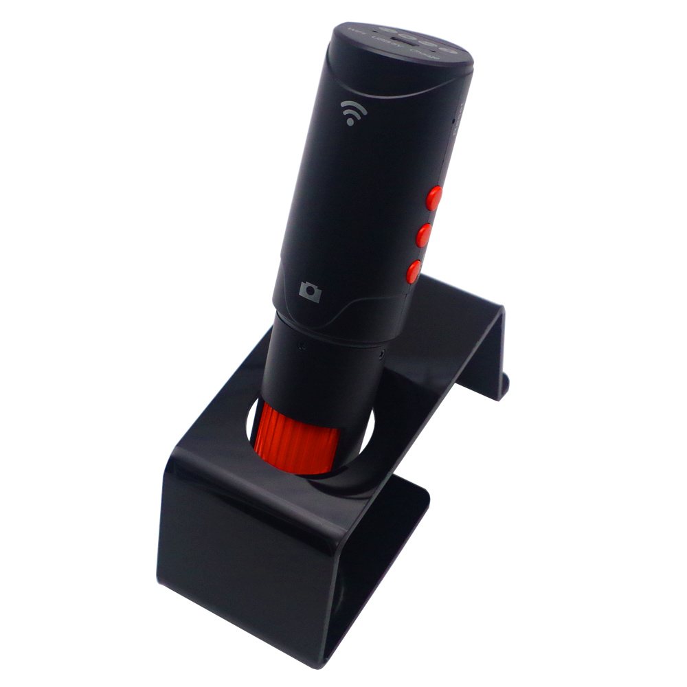 UB-DM023A docked in the optional metal stand bracket for hands-free bench work